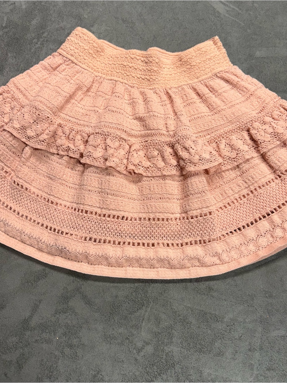 Arie Pink Crochet  Ruffel Tiered Skirt -XS